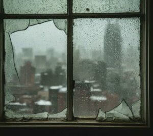 Covered Claim-Window Pane- and Broken Glass-in his Own House